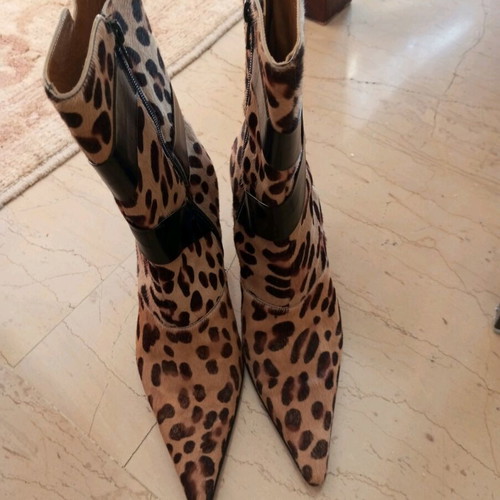 Kalogirou leather ponyskin animal ankle boots used, 7.5 cm heel