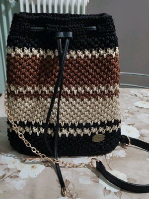 Handmade pouch bag with macrame multicolor