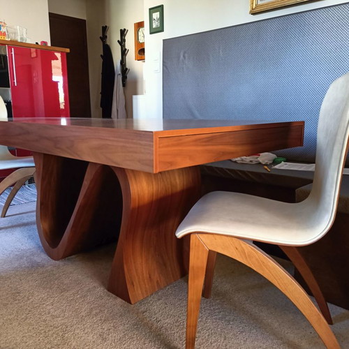 Living room dining set new, forest beech with 4 cream leather chairs