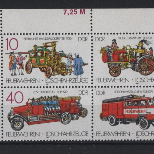 DDR 1987 Fire Trucks Stamps complete set mint condition