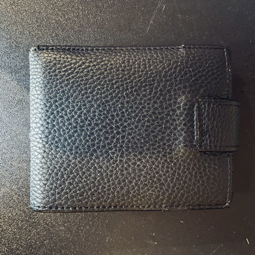KEM leather men's wallet used, black, with card slots and coin zipper