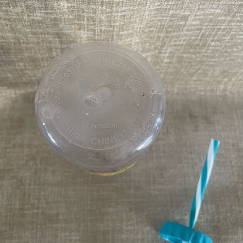 Plastic Transparent Bottle with Straw and Emoji Face Used