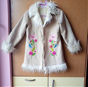 Παλτό - πανωφόρι μπεζ με γούνα για κορίτσι 8 ετών