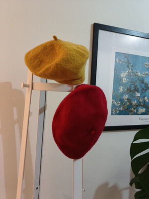 Beret hats red and yellow used, one size