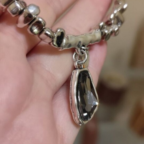 Silver necklace and bracelet set with black stone new