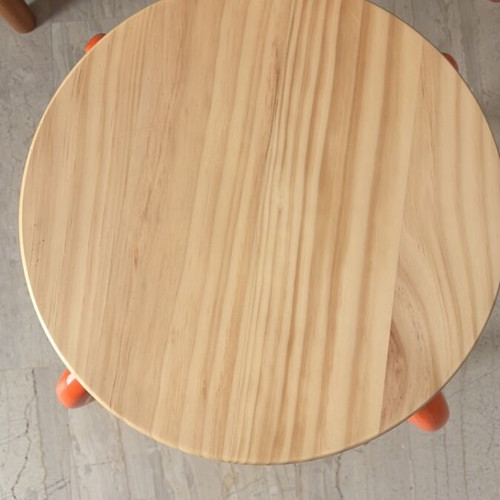 Ikea table with natural wood and orange metal legs like new