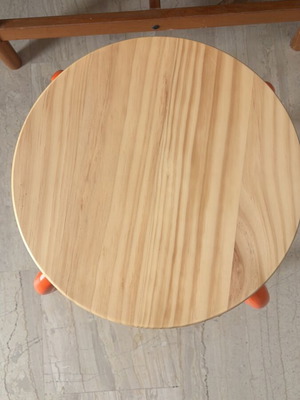 Ikea table with natural wood and orange metal legs like new