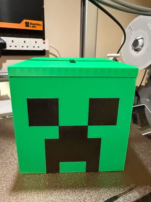 Minecraft 3D Print Piggy Bank with Lid, New, Plastic PLA