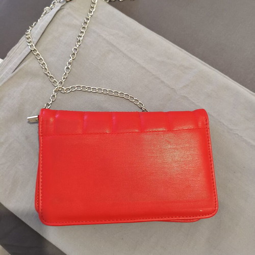 Red Quilted Shoulder Bag with Chain, New