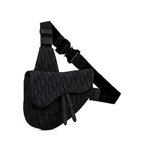 Black Dior Oblique Jacquard  Saddle Bag