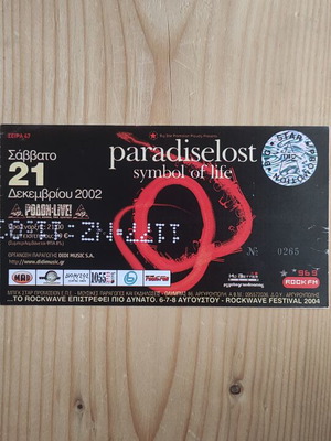Paradise Lost concert ticket used photocopy 21-12-2002