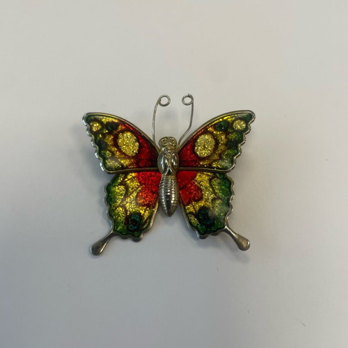 Butterfly brooch used, multicolored iridescent