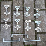 Hinges and knobs set used, 8 hinges, 3 knobs with screws