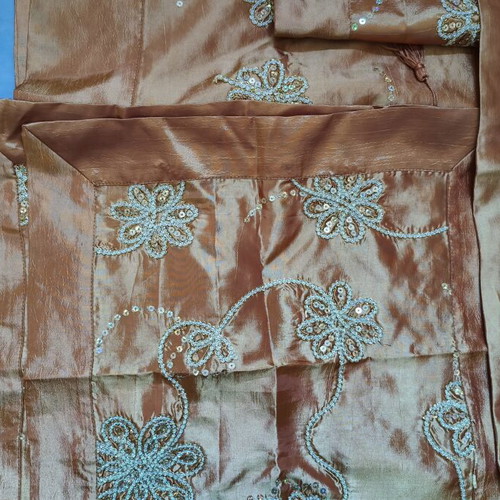 Set of 7 orange decorative table linens with embroidered flowers and beads