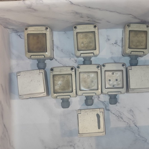 Set of 9 Gewiss and Schneider waterproof sockets
