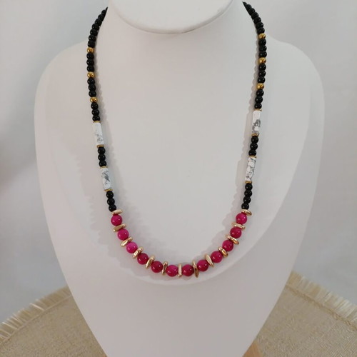 Ruby Shine Necklace new, black and pink beads
