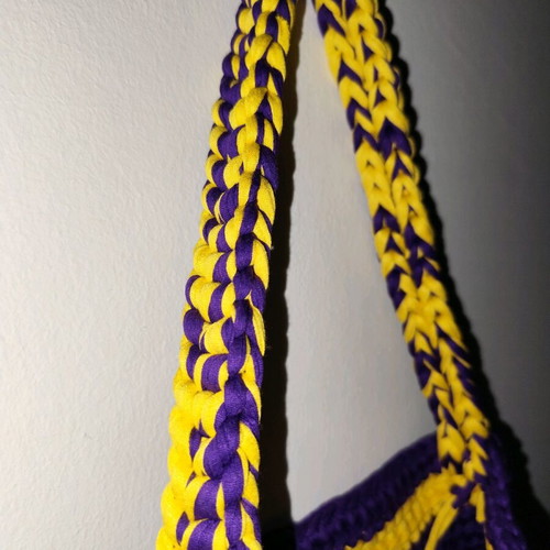 Crochet bag handmade shoulder bag from mako yarn yellow-purple new