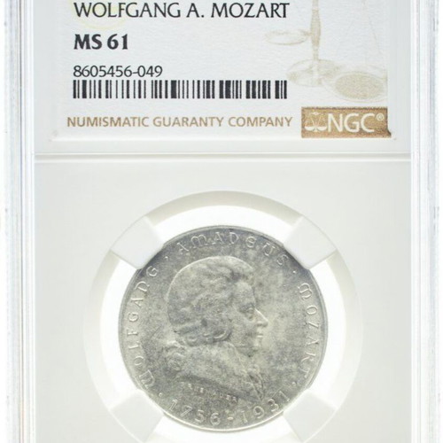 1931 Austria 2 Schilling Mozart silver coin MS61 NGC