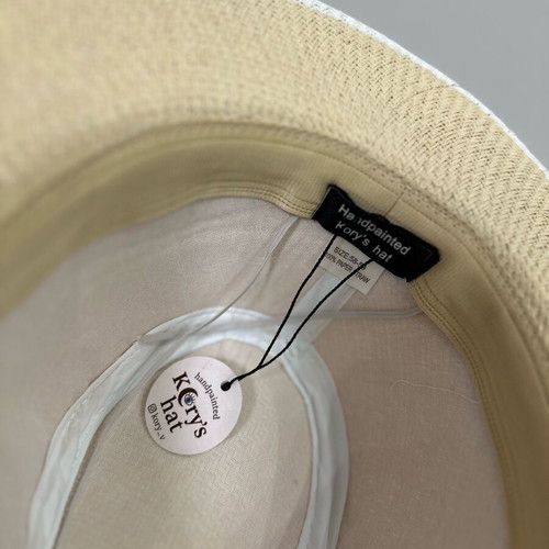 Hand Painted Straw Hat new, adjustable size, black and beige