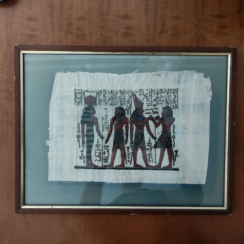 Handmade Egyptian papyrus used with wooden frame