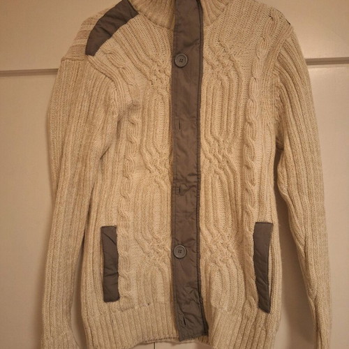 Men's knitted cardigan XL like new, white and gray with zipper and buttons