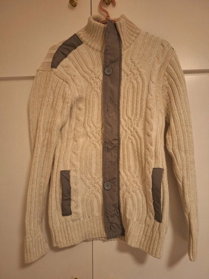 Men's knitted cardigan XL like new, white and gray with zipper and buttons