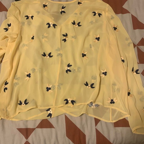 Yellow sheer blouse with flowers, new, size M