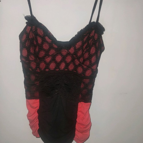 Evening top used, black and orange, size S