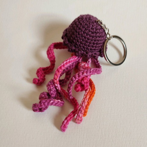 Keychain crocheted jellyfish new with multicolored tentacles