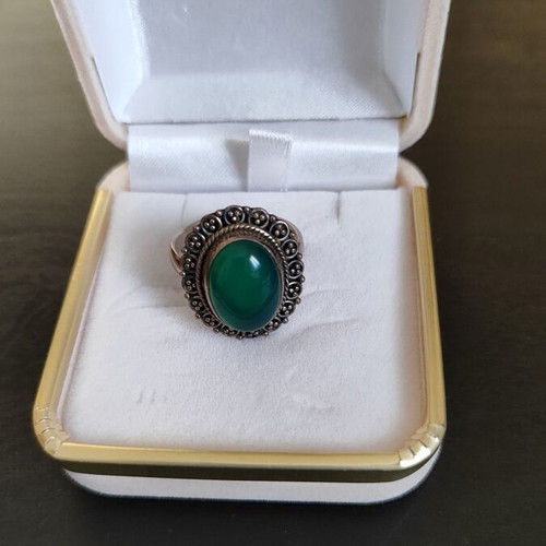 Handmade silver ring with green aventurine size 55 like new