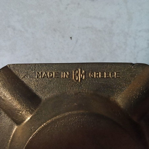 Brass souvenir ashtray used with embossed Colossus of Rhodes