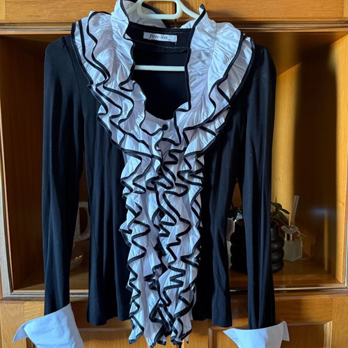 Black shirt with frills on front new, size M