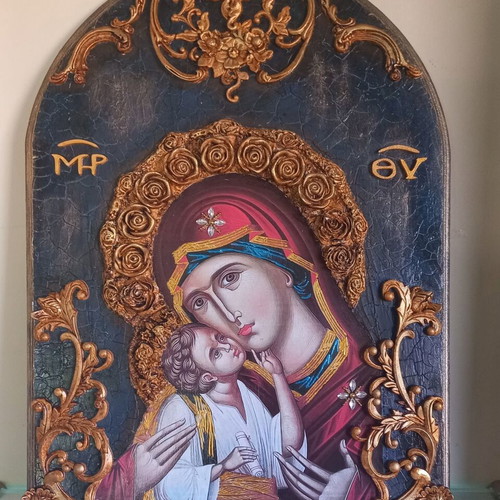 Handmade icon of Panagia on wood 30x40 cm new