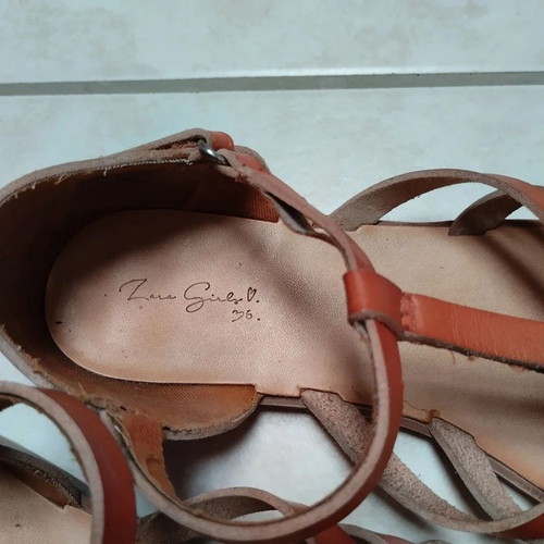 Zara genuine leather flatform sandals size 36 like new, brown