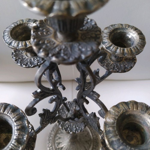 Silver-plated candle holder used, Giannitsa art vintage 70's