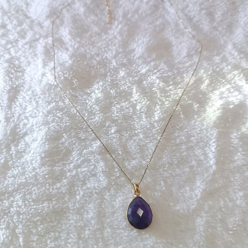 Silver 925 necklace gold plated with blue-purple mineral stone new