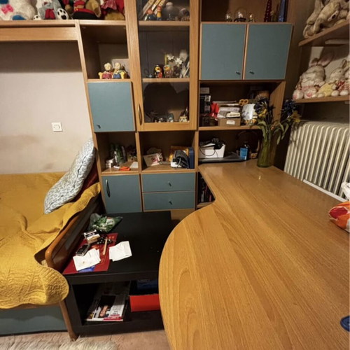 Children's bedroom set like new with two beds, large desk and storage space