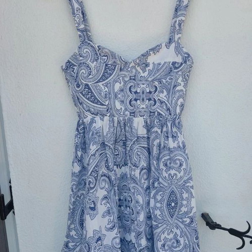 Zara mini dress boho chic linen cotton mix XS like new, white and blue