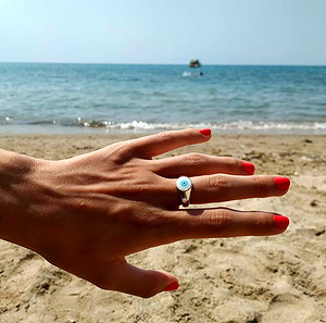 Ασημένιο δαχτυλίδι με λευκό μάτι - Silver Ring with White Evil Eye, Evil Eye Statement Ring, Silver Stackable Ring, Greek Adjustable Silver Ring with Evil Eye, Good Luck Ring
