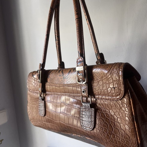 Leather shoulder bag with snake pattern like new, brown