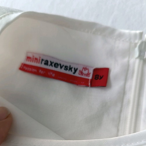 Mini Raxevsky girls dress white 8 years like new, elegant with bow