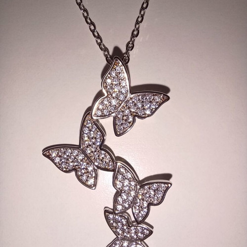Pasquette Little Butterflies silver 925 pendant with moissanites