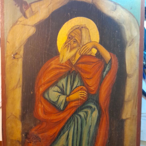 Prophet Elias icon used, handmade, 19th century, wood