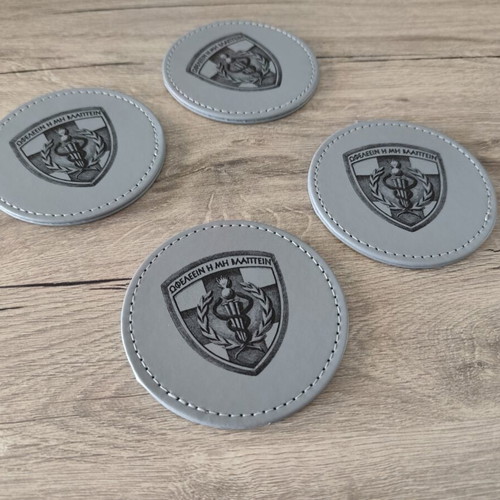 Coaster set 424 GSNE new, eco leather with emblem and motto