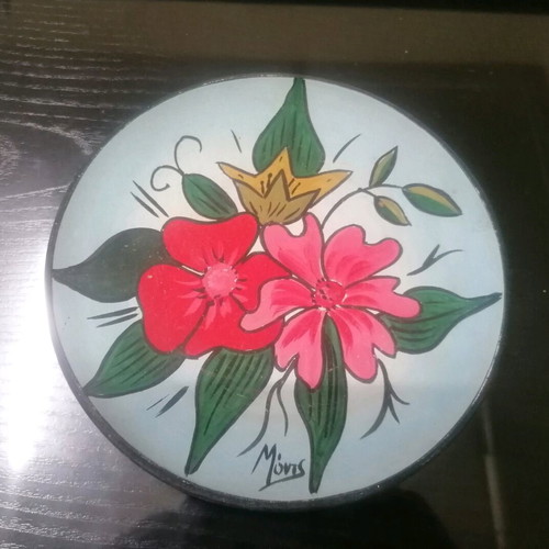 Handmade decorative clay plate painted by hand