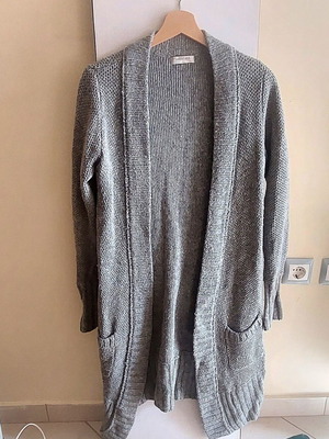 Sutherland long knitted cardigan, light grey, size S
