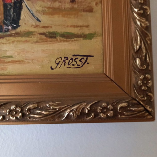 Authentic Hungarian painting with gilded frame by Gross J.