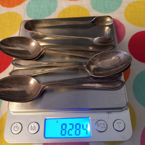 Silver teaspoons and sugar tongs antique set like new, English