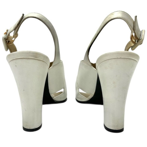 YSL - Yves Saint Laurent white leather mid heels used, size 37.5
