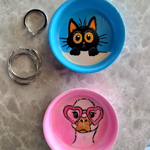 Two Small Handmade Clay Jewelry Dishes Like New